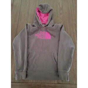 The North Face Women Gray W/ Pink Logo Pullover Hoodie Size Medium